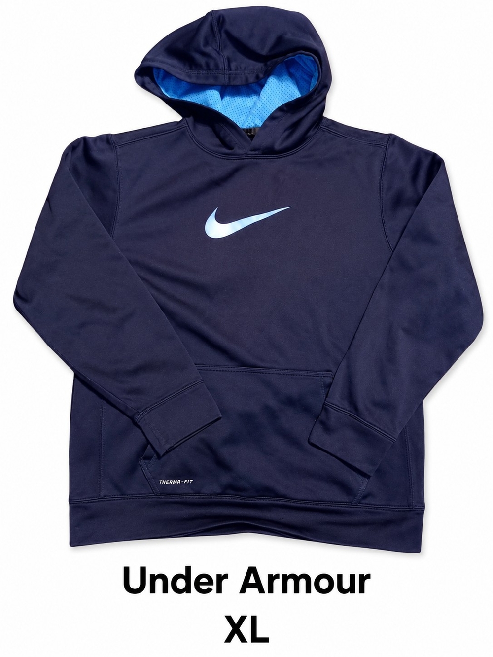 Nike Kids Navy Hooded Pullover with Light Blue Swoosh